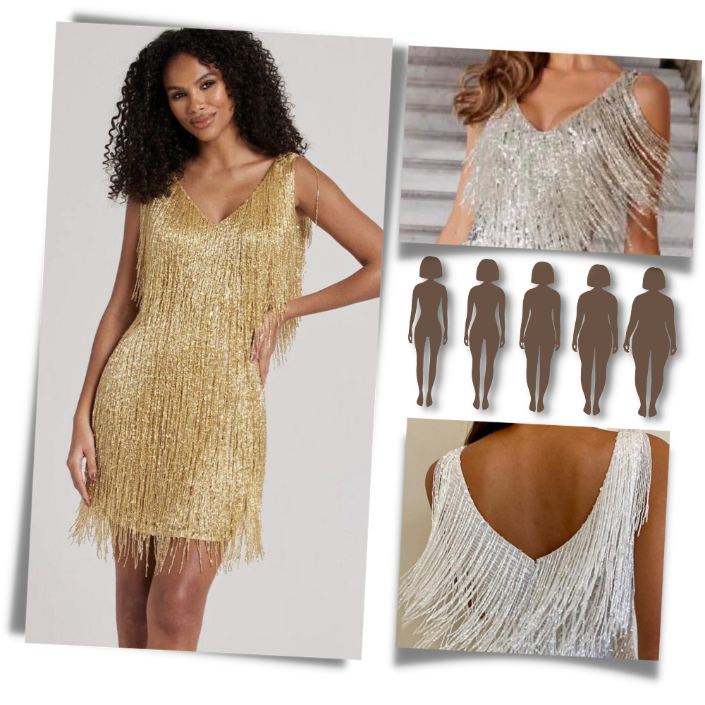 Sequin V-Neck Slip Dress - Ozerty