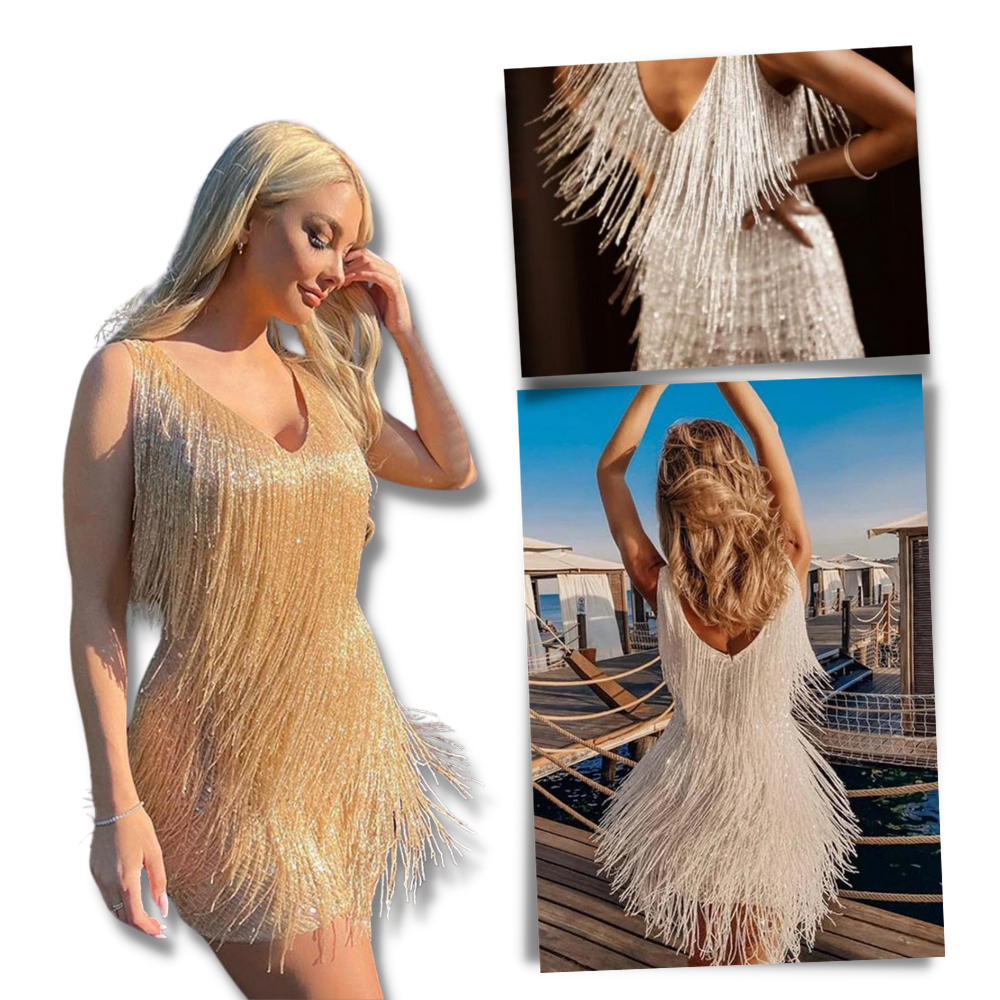 Sequin V-Neck Slip Dress - Ozerty